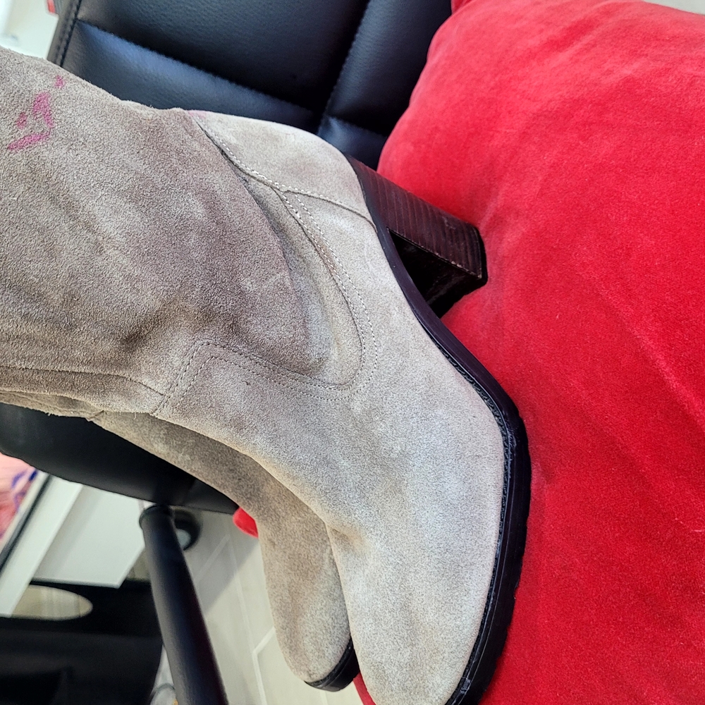 Beige Suede Knee-High Boots